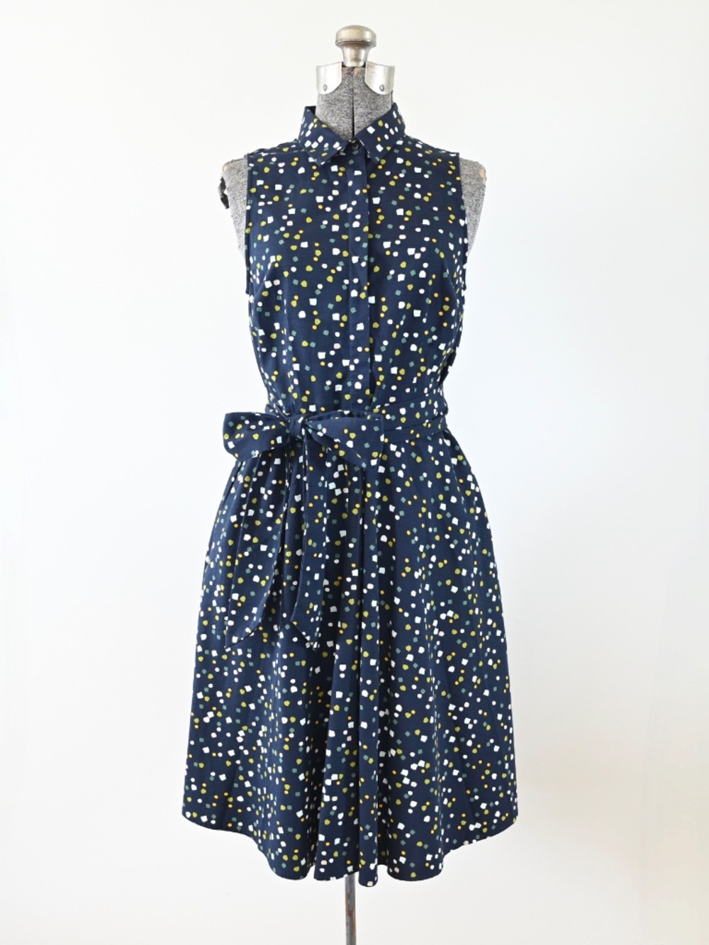 Ann Taylor Factory Navy White Green Yellow Confetti Polka Dot Sleeveless Dress 2